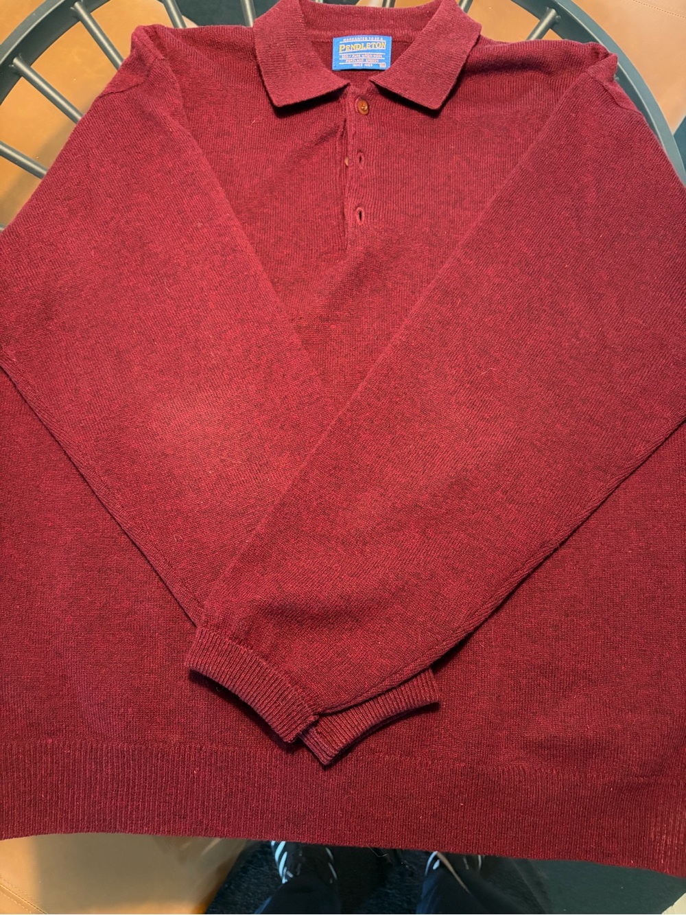 Pendleton Men's Wine/Burgundy 3 Button Polo Sweater.